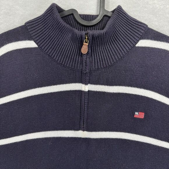VTG Ralph Lauren Polo Jeans Co Striped 1/4 Zip Pullover Sweater RL Flag Size XL - Picture 6 of 10